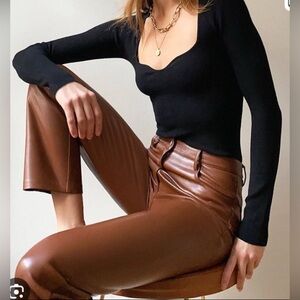 Zara Straight Leg Faux Leather Pants in Brown